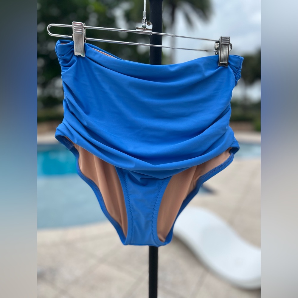 NWT J. Crew Ruched Hi-Waist Full Coverage bikini bottoms size M in blue